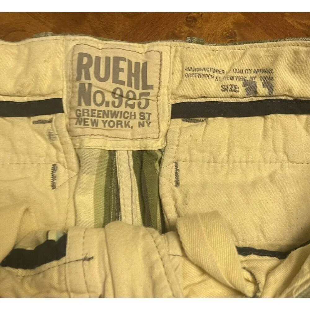 RUEHL No.925 Men's 32 Plaid Green Chino Shorts Heavy Twill Button Fly Drawstring